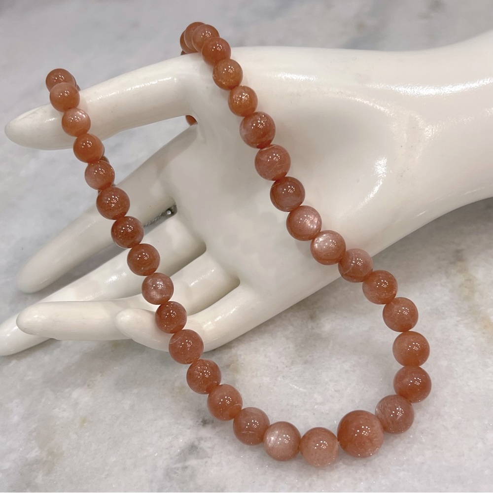 Peach Moonstone Sterling Silver Beaded BOLO Necklace
